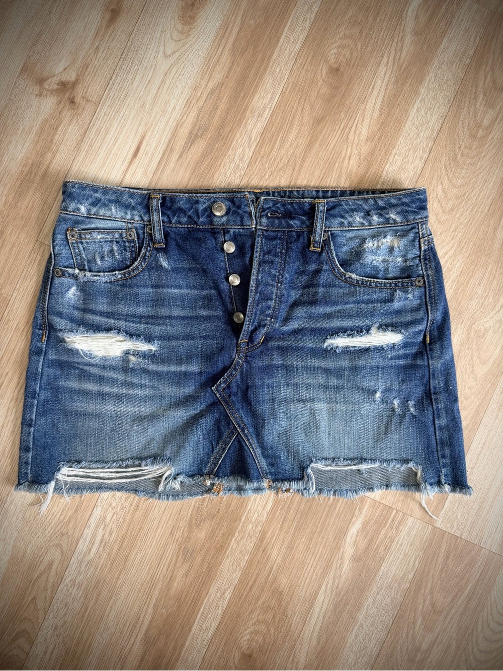 American Eagle Outfitters Distressed Blue Denim Mini Skirt